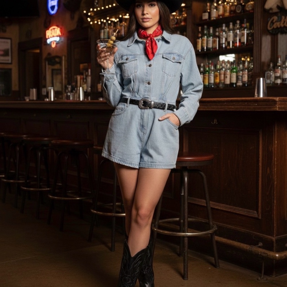 LE Lis NWT Women's Light Blue Denim Romper